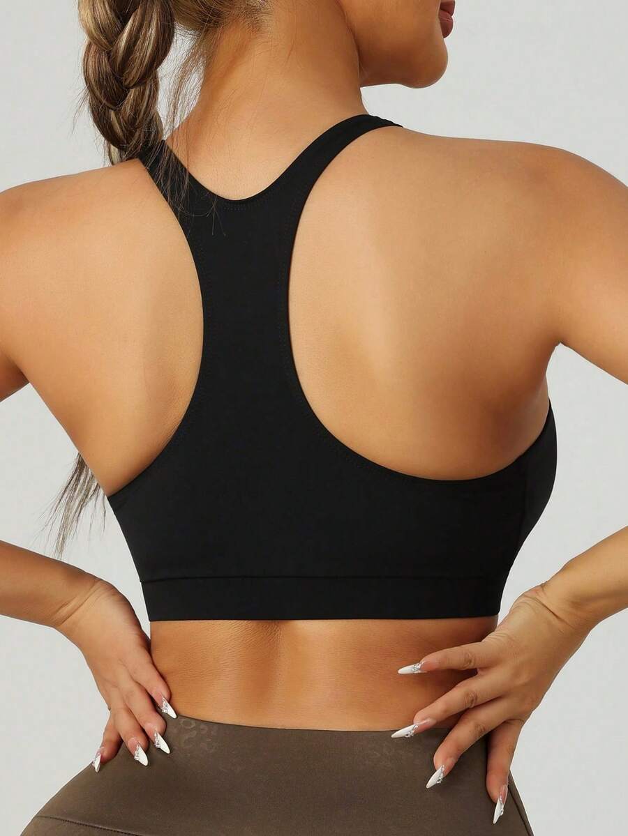 1PC Solid Colour Casual Sports Bras For Women,Crisscross Back Yoga Fitness Running Sports Tops,Racerback Black Fall - Black - View 1