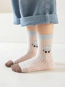 5 Pairs Kids Socks, Cute Cartoon Dog Pattern, Thin Breathable Crew Socks For Children Aged 2-16, Suitable For Spring/Summer - Multicolor - View 2