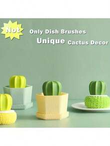 Cactus-Shaped Dish Brush Set With Draining Tray – Soft-Bristled Cleaning Brush Suitable For Sinks, Frying Pans And All Kinds Of Pots – Practical Manual Cleaning Tool, Pot Brush | Cactus-Themed Design | Soft-Bristled Cleaner - FC292 Pot Brush - View 2