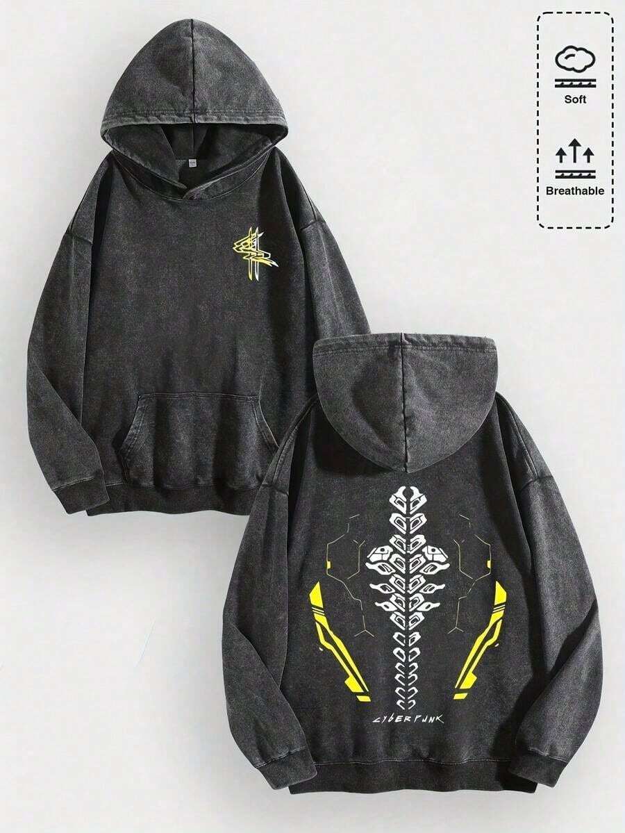 Y2K Cyberpunk Edgerunners Tech-Spine Graphic Hoodie, Soft Breathable ...