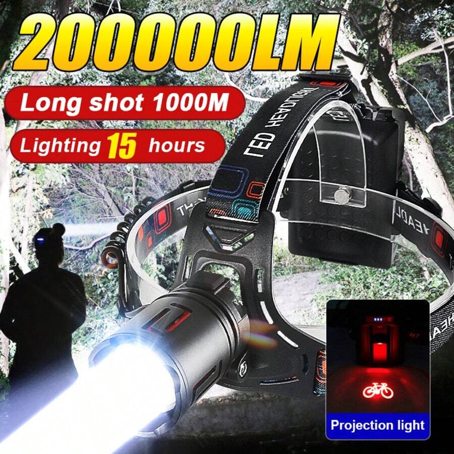 200000流明 30瓦 最强头灯 超亮LED头灯 远射程1公里 可充电18650露营头灯