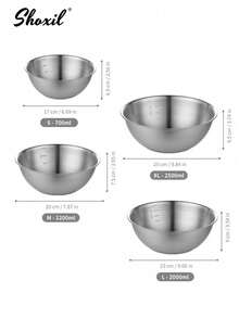 shoxil 1 pièce Set de plateau et bol en acier inoxydable, 5 tailles disponibles, grande capacité, convient pour la salade, la préparation des légumes, le pétrissage de la pâte - Bol - Voir 13