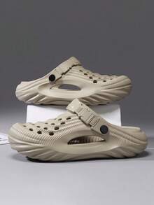 Sandalias casuales de hombre MAOLI de unicolor, con cordones, puntera redonda, sin talón, lados perforados para ventilación, suela gruesa para aumentar la altura, sandalias unisex para parejas para deportes acuáticos al aire libre con soporte de arco - Caqui - Ver 2