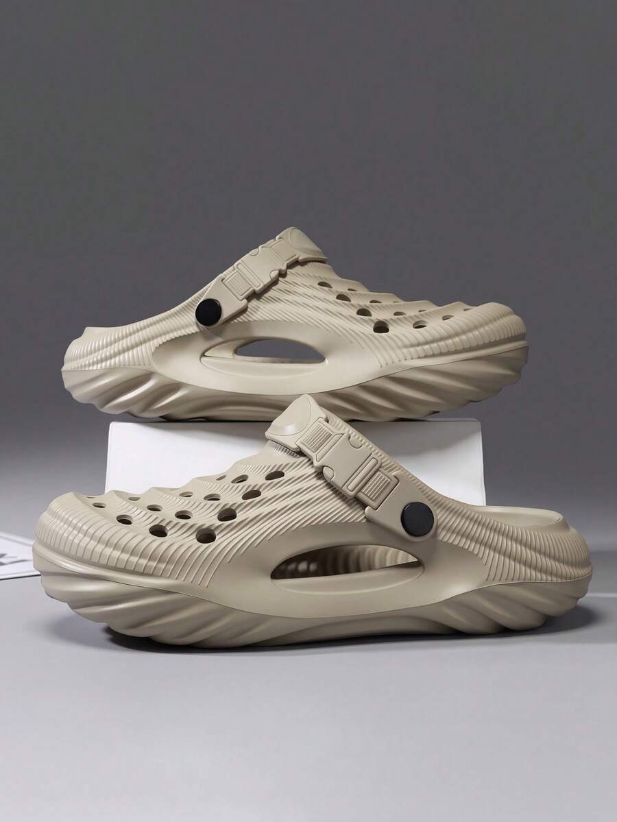Sandalias casuales de hombre MAOLI de unicolor, con cordones, puntera redonda, sin talón, lados perforados para ventilación, suela gruesa para aumentar la altura, sandalias unisex para parejas para deportes acuáticos al aire libre con soporte de arco