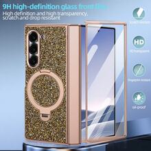 VIETAO Sequins,Diamond Fashion High Quality Blingbling Sparkling Electroplated Hidden Circular Bracket Mobile Phone Case Compatible With Samsung Galaxy Z Fold 7 6 Hinged Full-Cover Protection Phone Cover With Tempered Glass Screen Protector - Gold - View 5