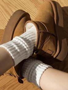 1/5 双装 女士船袜，加厚运动袜，复古中筒袜，罗纹中筒袜 - 彩色 - 查看 9