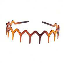 2pcs Black & Amber Wavy Teeth Non-Slip Resin Plastic Headband, Unisex Hair Wash Headband Hair Band Hair Hoop Hairband Diadema - Multicolor - View 9