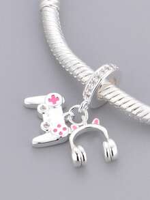 1pc Niche Design Gaming Controller & Headphone Charm Pendant, Creative Versatile DIY Bracelet Necklace Hobby Gift - Silver - View 2