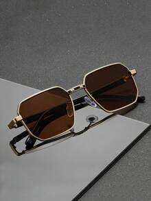 1 Pair Of Small Square Frame Black Fashion Glasses, Alloy Material, Anti-Ultraviolet, Retro Y2K Style Fashion Glasses, Textured Temple Legs, Perfect For Street Photography - Multicolor - View 6