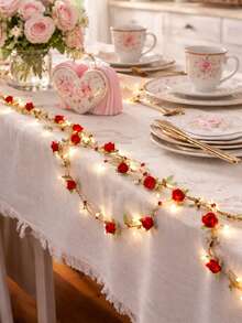 1 Set Rose Flower String Lights With Pearls, No Battery Included, Artificial Floral Fairy Lights, Rose Wreath Lights, Suitable For Tabletop Centerpiece Decor, Wedding Party, Valentine's Day Gift, Romantic Room Aesthetic, Farmhouse Style Accessory, Indoor Home Garden Patio Decor, Bridal Shower Party Anniversary Decoration, Retro Bedroom Living Room Wreath Lights - Multicolor - View 5