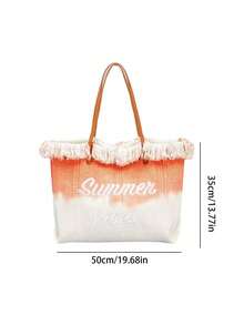Bolsa Tote com Decoração de Borla Bordada, Bolsa Tote Feminina da Moda com Borla Bordada e Letra, Bolsa Tote de Ombro Grande Bicolor com Decoração de Borla Bordada, Perfeita para Trabalho, Volta às Aulas, Ensino Fundamental, Ensino Médio, Faculdade, Férias, Guia de Presentes do Dia dos Namorados, Presente Acessível do Dia dos Namorados, Páscoa, Dia das Mães - Multicolorido - Visão 9