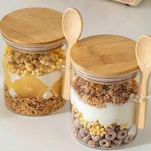 1个塑料密封容器，可作调料罐、燕麦杯、沙拉杯、燕麦罐，带盖和勺子 - 也适用于奇亚籽、酸奶、布丁、沙拉、麦片 - 厨房收纳 - 家居整理和礼品 - 彩色 - 查看 1