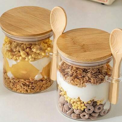 1pc Plastic Sealed Container, Spice Jar, Oatmeal Cup, Salad Cup, Oatmeal Canister With Lid And Spoon - Suitable For Chia Seeds, Yogurt, Pudding, Salad, Cereal - Kitchen Storage - Home Organization And Gift