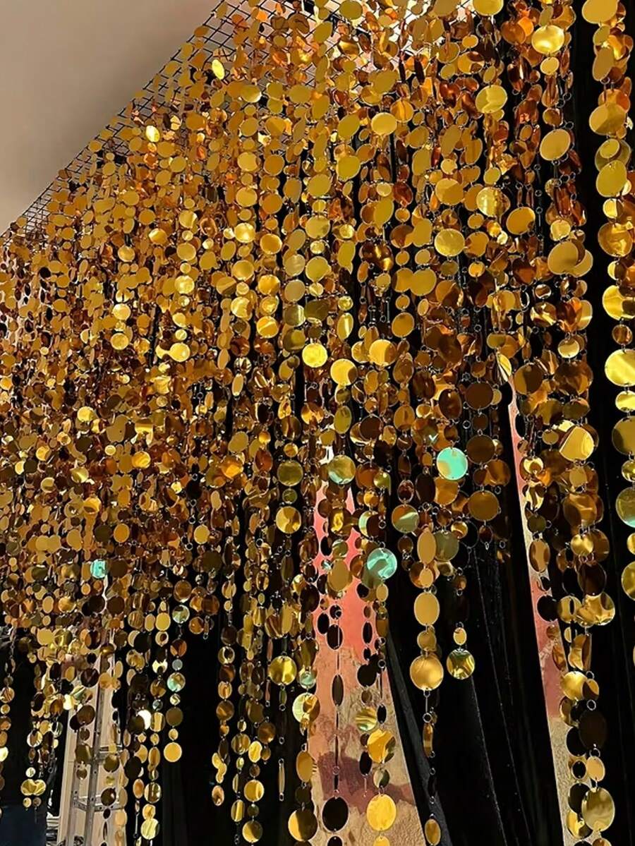 Gold Glitter Shimmer Curtain - Handmade Sparkling Details, PVC Material No Metal Design, Luxurious Shimmering Ambiance Suitable For Any Space, Easy Installation Without Tools, Lightweight Reusable, Perfect For Weddings, Entryways, Room Dividers, Holiday Celebrations, Home Parties - One Size Fits All - View 1