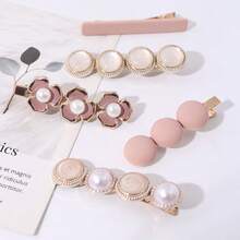 5pcs Elegant Side Bangs Clip, Bun Holder, Pink Flower Hair Clips Set - Pink - View 3