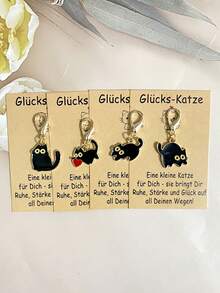 1 Set Cute Black Cat Keychain Set With Lucky Cat Inspirational Card - Lobster Clasp, Adorable Cat Series, Birthday Wedding Valentine's Day Party Gift, Decorative Accessory, Ideal For Girls, Women, Cat Lovers Lucky Gift - For Bags, Keys, Party Decor, Holiday Decor, Wedding Gifts, Animal Keychains, Gift Set, Lucky Gift For Family, Coworkers, Neighbors, Classmates Gifts For Mother, Father, Graduation, And Teacher - Multicolor - View 4