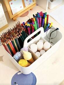 带提手塑料收纳盒，办公塑料收纳盒，便携式塑料收纳盒，适用于清洁用品、浴室用品、化妆品、美术用品、工艺品、文具、教室和办公室收纳整理，手持式收纳盒 - 彩色 - 查看 8