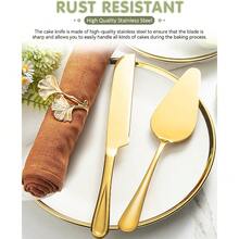 2-Piece Premium Cake Cutting Set, Exquisite Knife And Server With Serrated Design, Includes Cake Knife And Pie Spatula For Pastry, Pizza And Desserts (Gold) - View 2