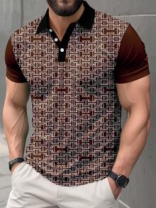 Men's Summer Business All-Over Print Short Sleeve Polo Shirt - Multicolor - View 2