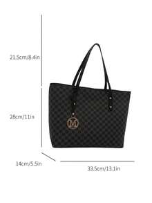 新款轻便女士手提包，铆钉装饰，大容量，适合通勤、购物、办公、大学等场合。 - 黑色 - 查看 4