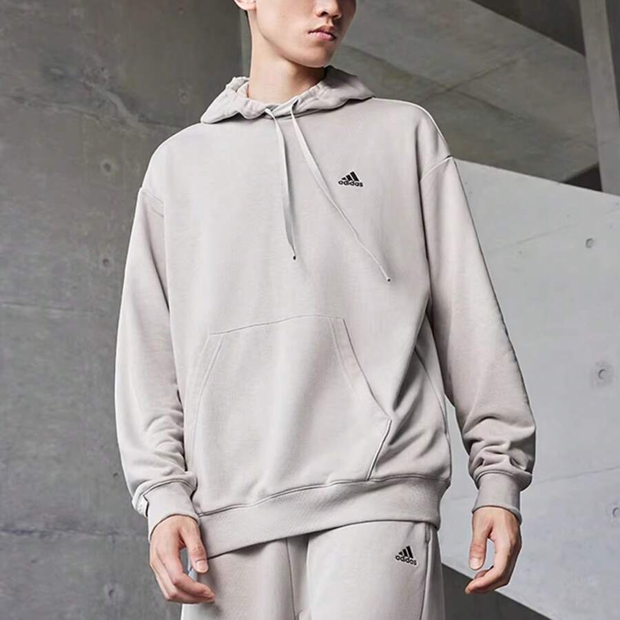 Adidas 新款男女同款毛圈情侶款運動休閒連帽衛衣 - 米色 - 查看 1