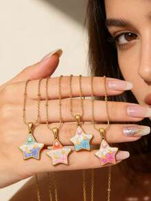 Star Pendant Necklace, Minimalist Versatile Choker Necklace, Elegant Clavicle Chain - Multicolor - View 1