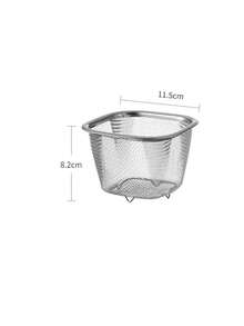 1pc Japanese Style Mini Square Stainless Steel Fine Mesh Strainer Basket, Fruit Washing Colander - Silver - View 8