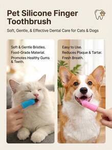 PETSIN Pet Finger Toothbrush Pet Toothbrush Silicone Toothbrush Puppy Cat Finger Set Brush Finger Pet Toothbrush Small Size Suitable For Dogs And Cats - Multicolor - View 5