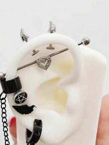 2PCS Devil Horns Earring Helix Piercing Ear Piercing Stainless Steel Ear Stud Cartilage Conch Body Piercing - Silver - View 3