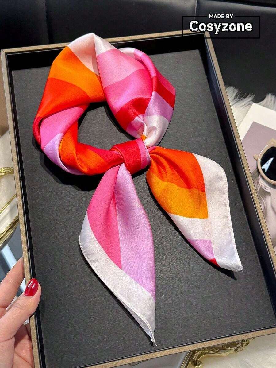 1pc Women Bandana Printed Silk-Like Bandana, Versatile Neck Scarf Hair Accessory, Essential For Spring/Summer For Dress - 彩虹色 - 查看 1