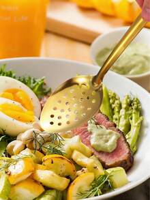 6pcs Stainless Steel Buffet Serving Utensils Set, Includes Soup Ladle & Serving Spoon, Suitable For Self-Service Meals, Banquets, Home, Hotel, School, Parties - Multicolor - View 7