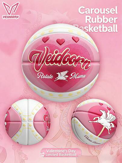 veidoorn 1pc Size 7 Standard Valentines Series Rubber Basketball, Carousel Pattern, Suitable For Indoor/Outdoor Training, Moisture-Wicking & Wear-Resistant, Perfect Gift For Girlfriend Or Boyfriend
