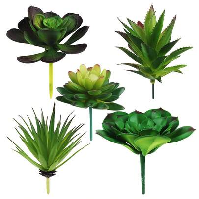5pcs Artificial Succulent Plants Set, Realistic Large Fake Succulents, Textured Hanging Decorative Succulents For Home, Garden, Wedding Decor (Green)
