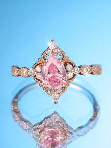1枚优雅梨形切割粉色合成锆石玫瑰金镀层戒指，适合日常佩戴、母亲节、派对、宴会等各种场合，四季皆宜。 - 玫瑰金色 - 查看 2