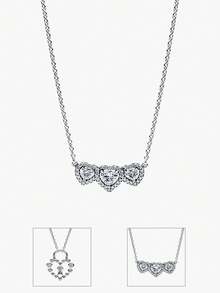 1 pieza Collar con colgante en forma de corazón de plata, diseño lujoso y encantador en forma de corazón, para bodas de señoras, banquetes y decoración de la vida diaria de las niñas, regalo de joyería - Plateado - Ver 1