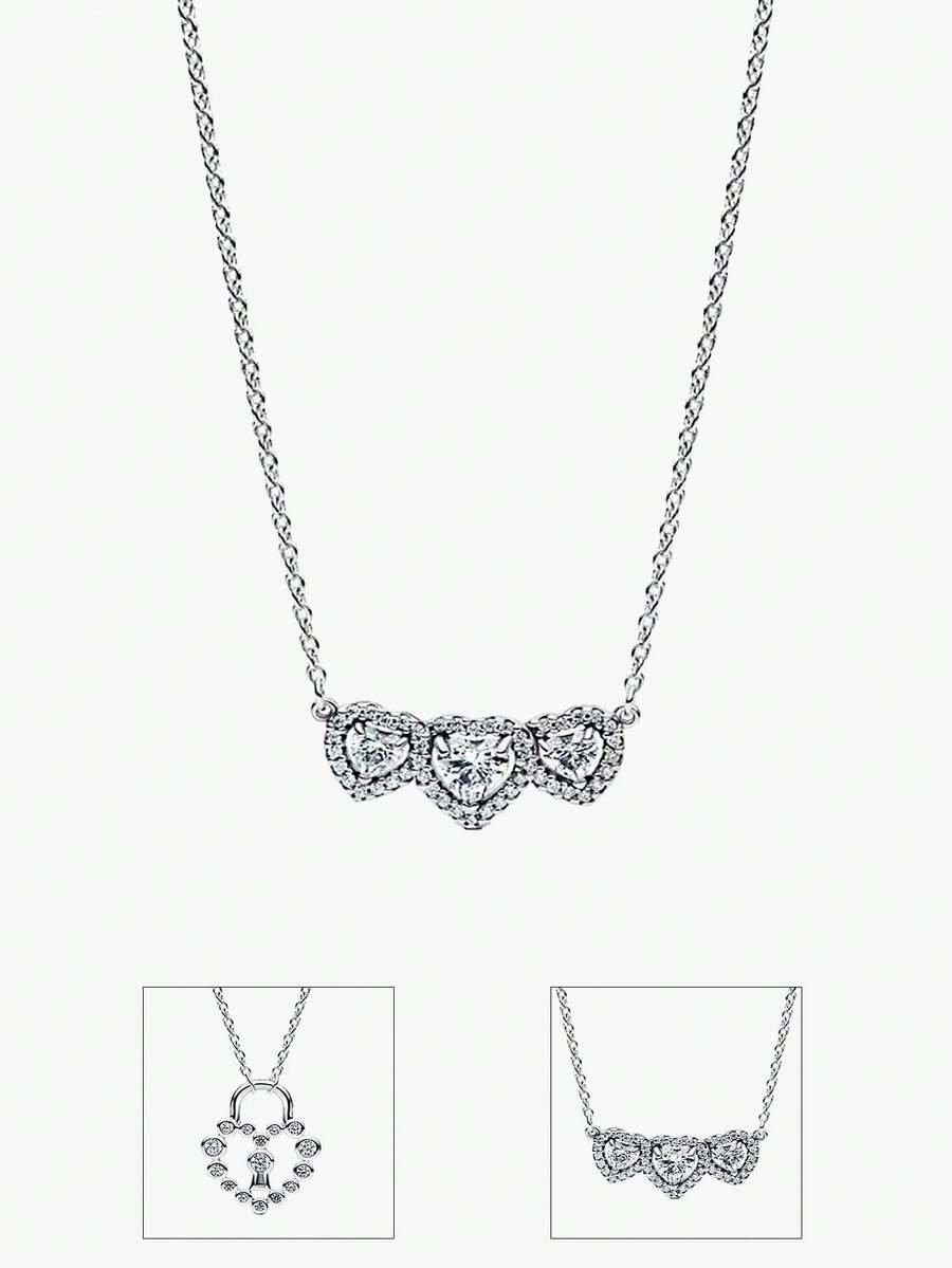 1 pieza Collar con colgante en forma de corazón de plata, diseño lujoso y encantador en forma de corazón, para bodas de señoras, banquetes y decoración de la vida diaria de las niñas, regalo de joyería - Plateado - Ver 1