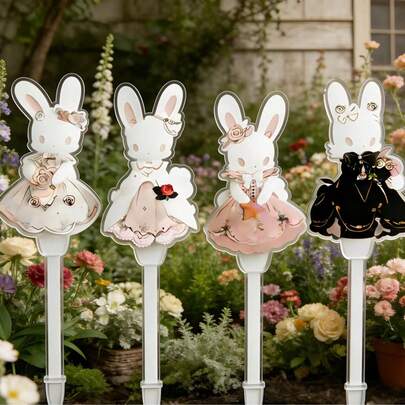 2D亚克力欧式宫廷风格兔子花园插牌 | 复活节和春季户外庭院装饰，送给朋友和园艺爱好者的礼物