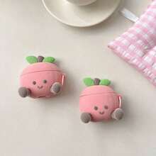 1pc Cute Cartoon 3D Flocked Texture Peach Graphic Silicone Earphone Protective Case, Suitable For AirPods 1/2/3/Pro/Pro2/Pro3, FreeBuds 4/4E/5i/6i/Se2/Se3/Pro3/Pro4, Clip - 粉色 - 查看 4