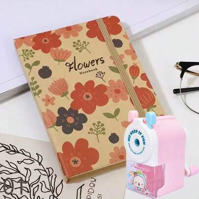 Cuaderno con banda elástica con estampado floral, libreta de papel de cuero para el trabajo y los estudiantes