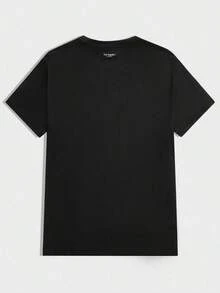 Camiseta casual de cuello redondo con estampado de eslogan para hombre, Cosas de pareja - Negro - Ver 3