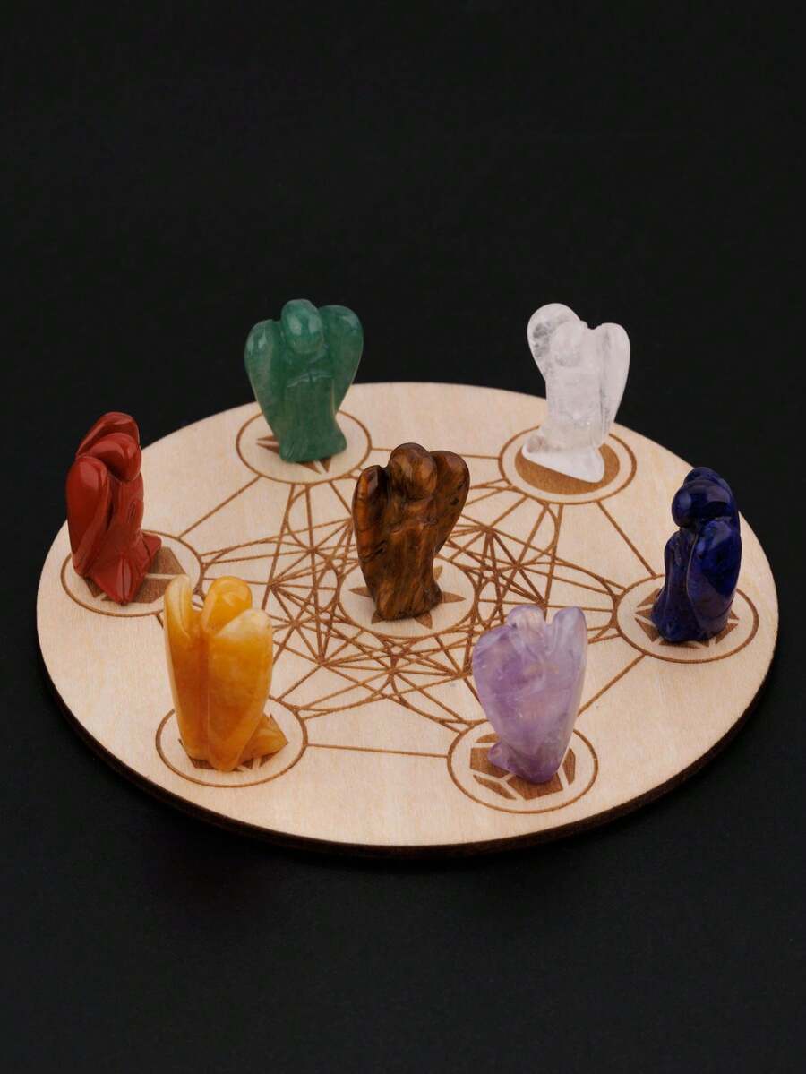 Bộ 7 tượng thiên thần chữa lành cao 1 inch kèm túi nhung - Tượng thiên thần chữa lành bằng pha lê tự nhiên giúp cân bằng luân xa, bộ đá thiền cân bằng năng lượng Reiki bằng đá tự nhiên thủ công, lý tưởng để trang trí nhà cửa và làm quà tặng tâm linh Lễ Tạ ơn/Giáng sinh. - Nhiều màu - Xem 1