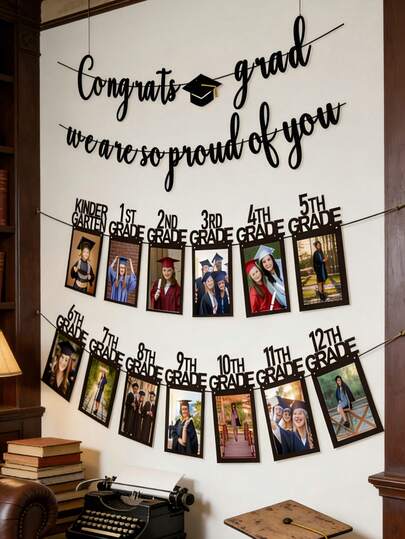 Pre-Strung Graduation Decorations 2026, Congrats Grad Banner - We Are So Proud Of You! K-12th Grade Photo Banner For Class Of 2026 Party, Statement Backdrop For High School College Grad, Diploma Ceremony, Graduation Open House, Senior Party Supplies, Memory Lane Photo Display