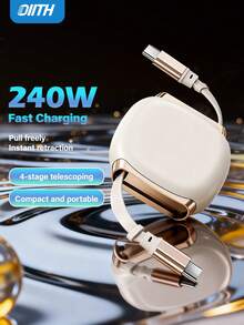 OIITH 240W(MAX) USB-C 快充线，磁吸式伸缩 USB-C 充电线，磁吸设计可自由伸缩双 C 型线缆，可伸缩 Lightning 充电线，多功能 USB-C 数据线，兼容 17/16/15/13 Pro Max Pro，兼容三星手机、平板电脑，支持 PD 快充。 - 彩色 - 查看 1