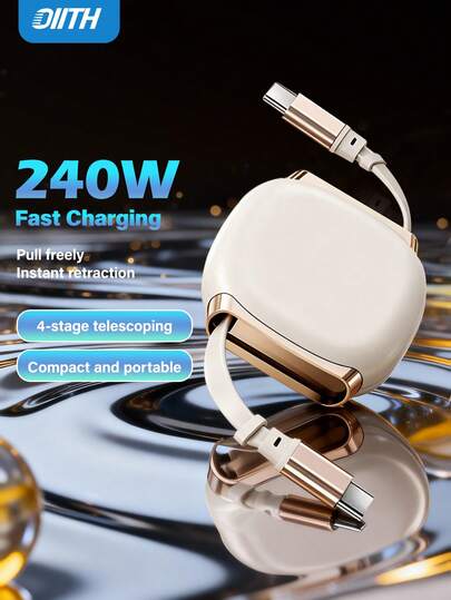 OIITH 240W(MAX) USB-C 快充线，磁吸式伸缩 USB-C 充电线，磁吸设计可自由伸缩双 C 型线缆，可伸缩 Lightning 充电线，多功能 USB-C 数据线，兼容 17/16/15/13 Pro Max Pro，兼容三星手机、平板电脑，支持 PD 快充。