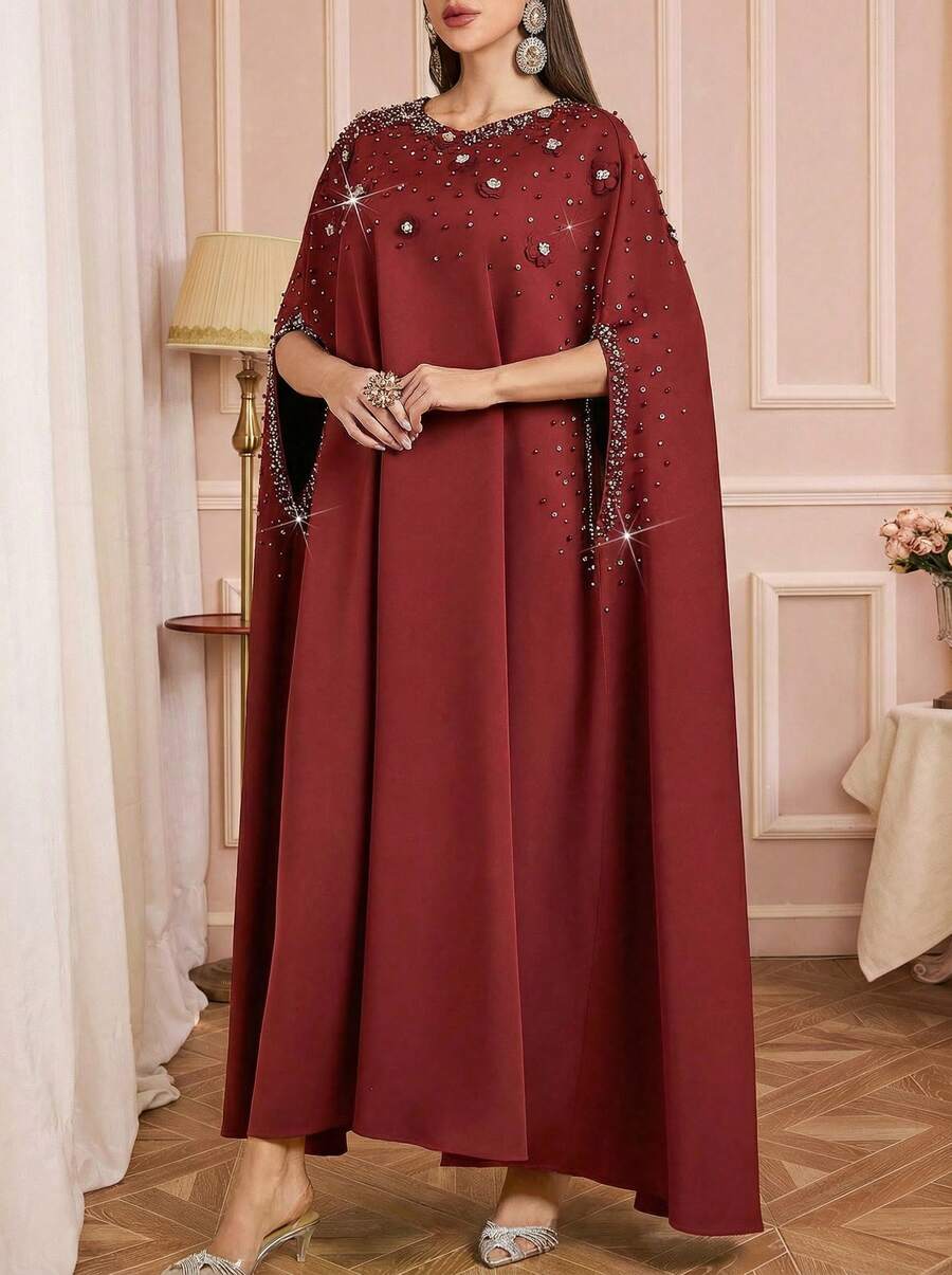 Solessence Women's Elegant Conservative Arabic Style Dress With Beaded Embellishments