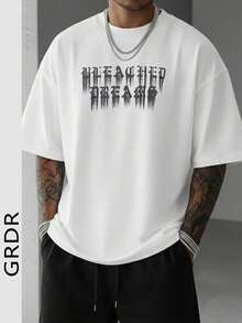 GRDR 男士圆领时尚英文标语元素印花短袖T恤 | 休闲街头服饰 - 白色 - 查看 1