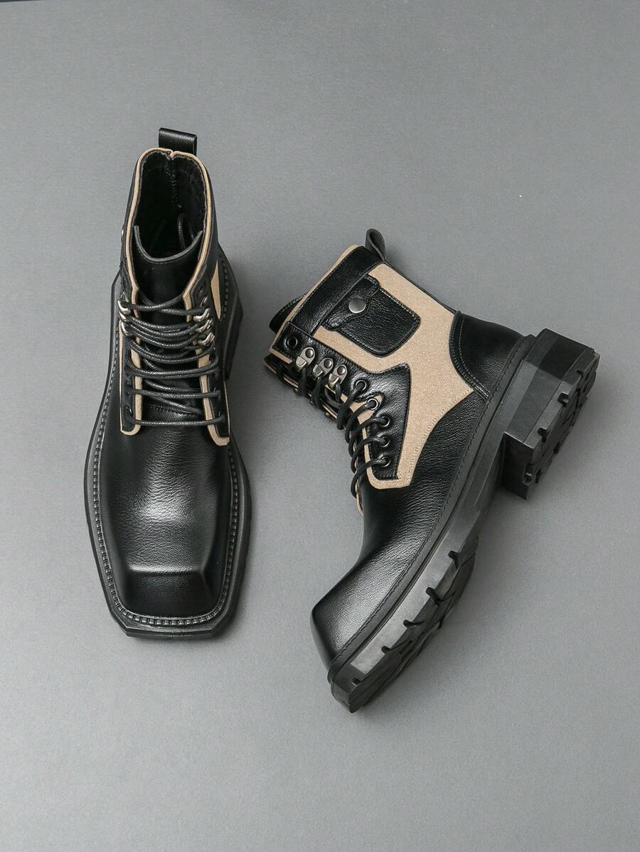 Outdoor Hiking Boots Men, Retro High-Top Chelsea Ankle Boots, Solid Color Versatile Slip-On Casual Shoes, Comfortable & Durable Daily Commute, Minimalist Design - Black - View 1