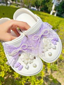 10pcs Purple Lace Bow Decorations, Suitable For Clogs, Sandals, Beach Shoes, Garden Shoes, DIY Accessories - Purple Lace Bow - View 7