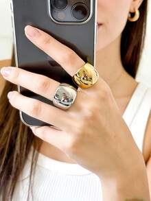 1枚简约优雅法式时尚316不锈钢18K镀金真空涂层戒指，经久耐用，防水防过敏，适合日常休闲、旅行和度假佩戴。 - 圓光面女士開口戒指 - 查看 1