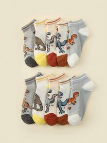 10 piezas/5 piezas Calcetines para niños, calcetines versátiles de moda con dibujos de dinosaurios para niños, calcetines de dibujos animados - Multicolor - Ver 4